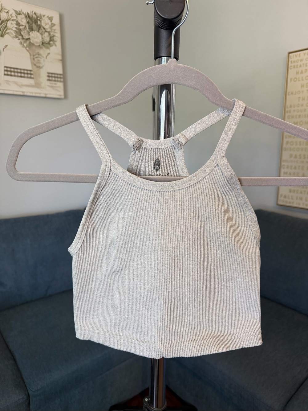 Free People Heathered Light Gray Ribbed Crop Tank
